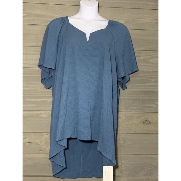 Bloom Chic V Neck Short Sleeve Top Tunic Womens Size 26 Blue Nwt - Picture 3 of 5